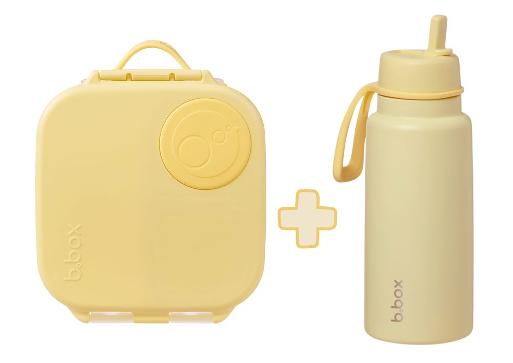 b.box Svačinový box střední + Nerezová termolahev 1l - set lemon twist