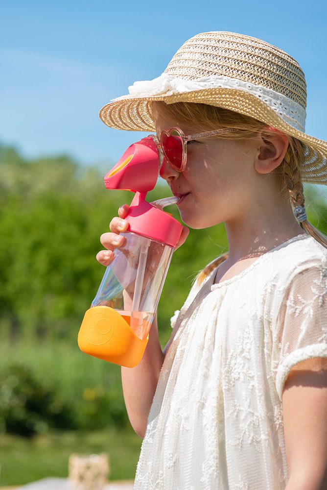 b.box Lahev na pití s brčkem 600 ml - růžová/oranžová