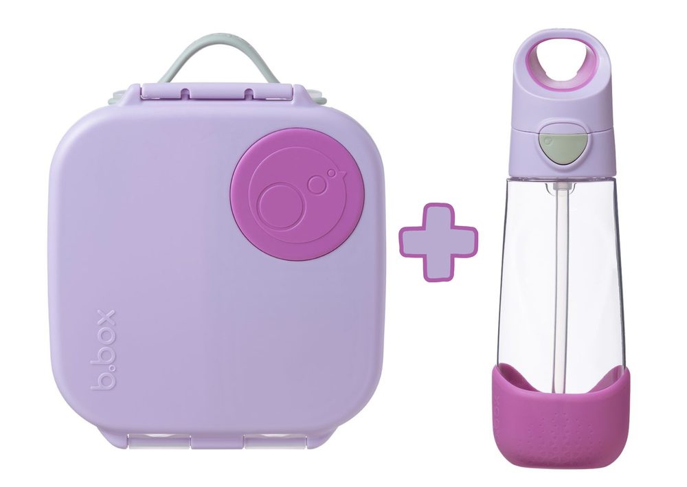 b.box Svačinový box střední + Lahev s brčkem 600 ml - set sugar plum