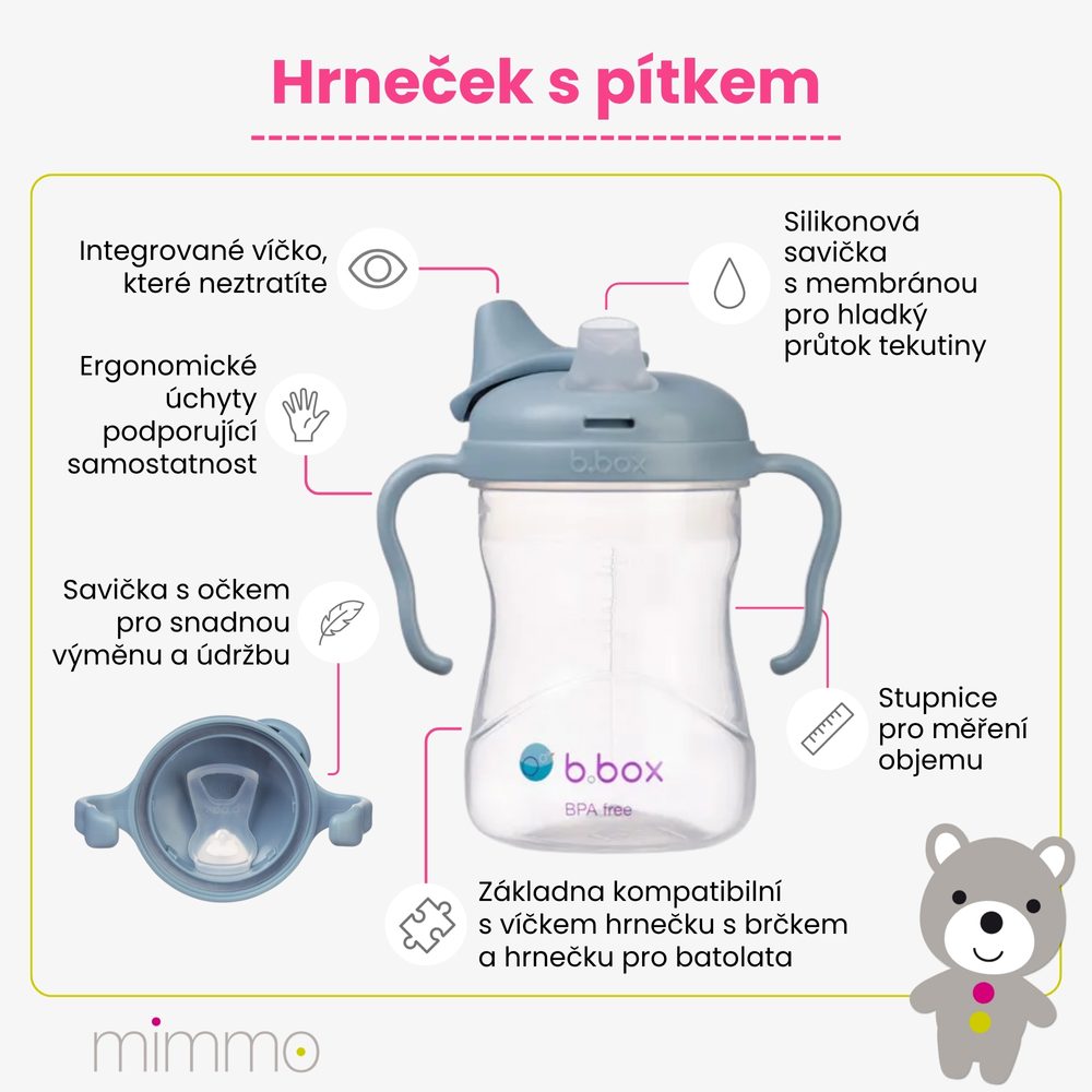 b.box Hrneček s pítkem 4m+ - světle růžový 240 ml