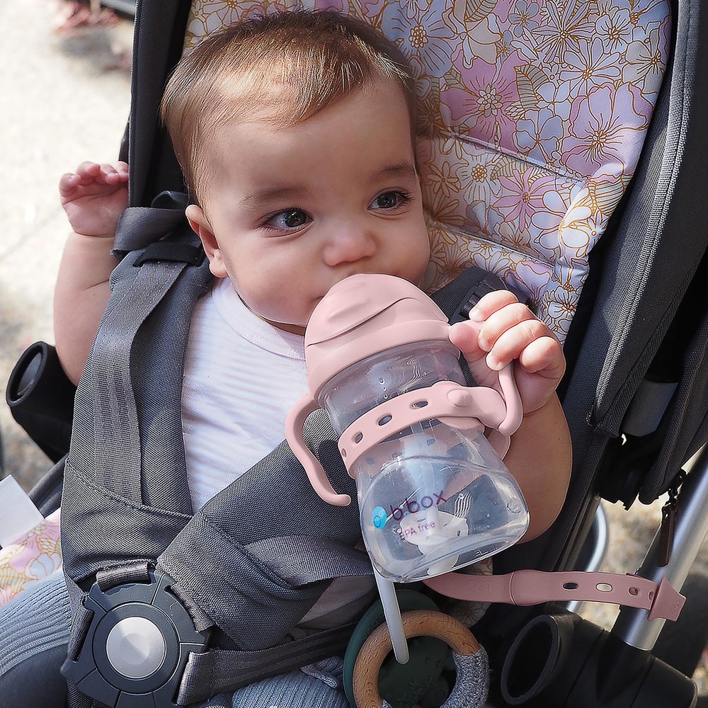 b.box Hrneček s brčkem + Univerzální silikonový pásek - set růžový