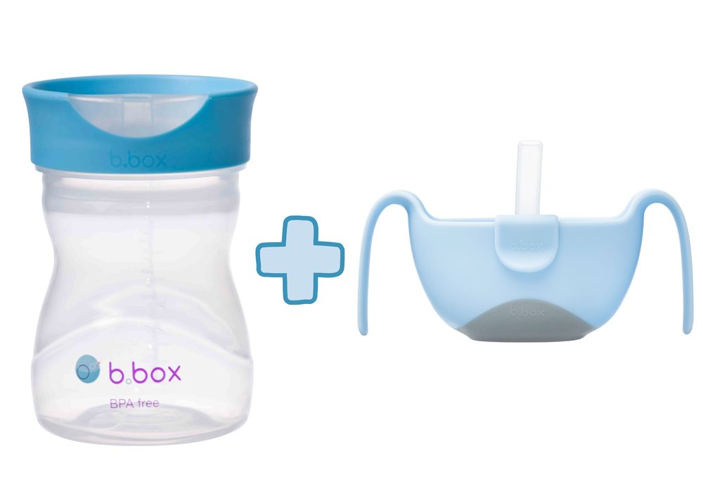 b.box Hrneček pro batolata + Miska s brčkem - set modrý