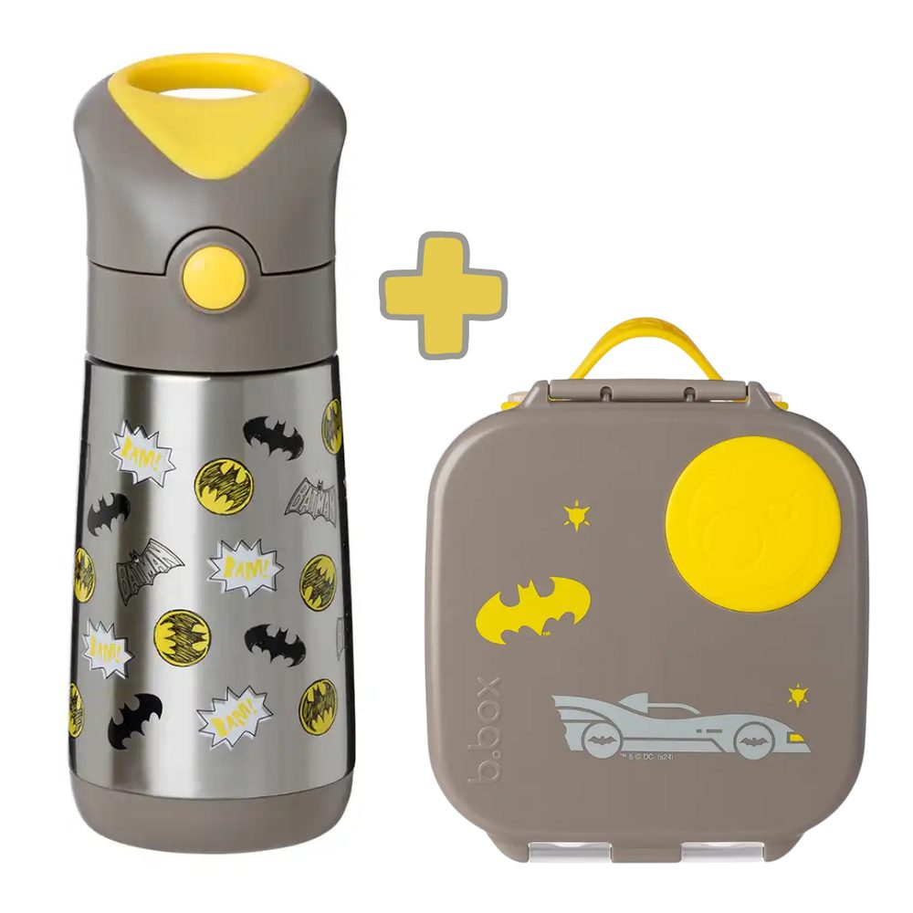 b.box Svačinový box střední + Termoska na pití s brčkem - set Batman | b.box