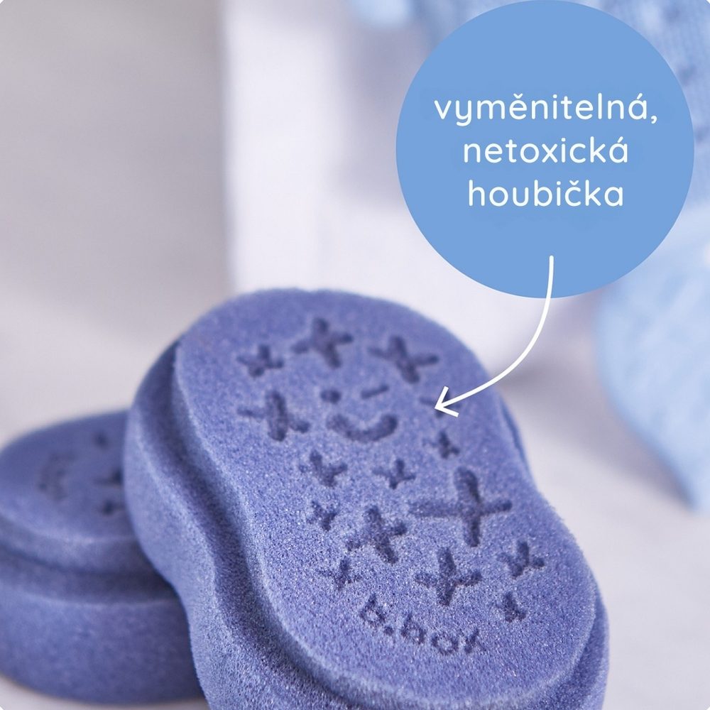 b.box Dětský koupací kartáč s houbičkou - modrý