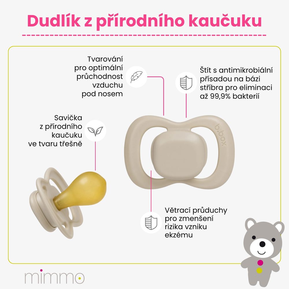 b.box Dudlíky z přírodního kaučuku 0-6m, 2ks - berry/blush
