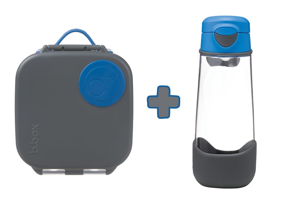 b.box Svačinový box střední + Lahev na pití sport 600 ml - modrá/šedá