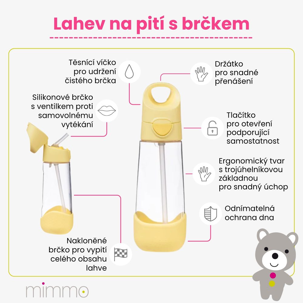 b.box Lahev na pití s brčkem 600 ml - broskvová