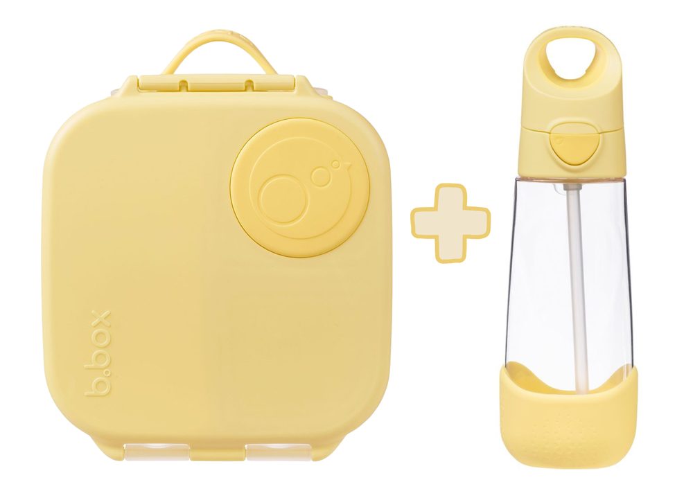 b.box Svačinový box střední + Lahev s brčkem 600 ml - set lemon twist