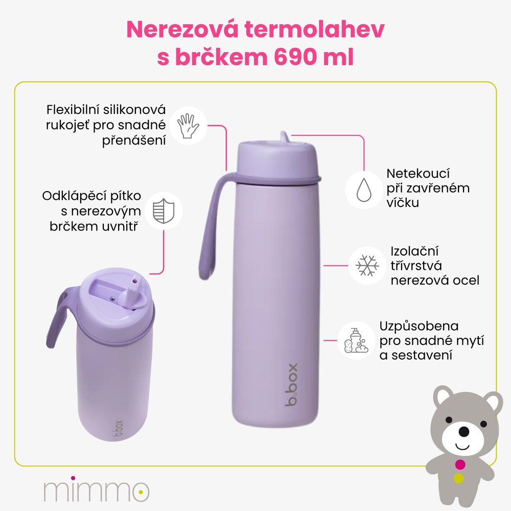 b.box Nerezová termolahev s brčkem 690 ml - white out