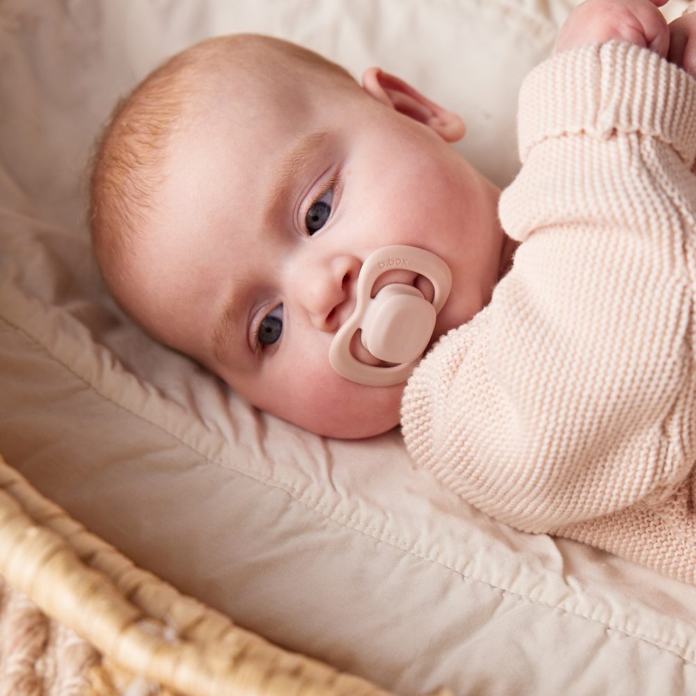 b.box Set silikonových dudlíků a klipů 0-6M - berry/blush