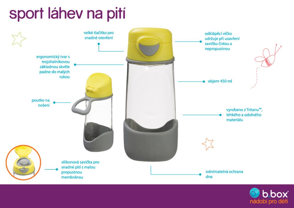 b.box Svačinový box střední + Sport lahev 600 ml - žlutá/šedá