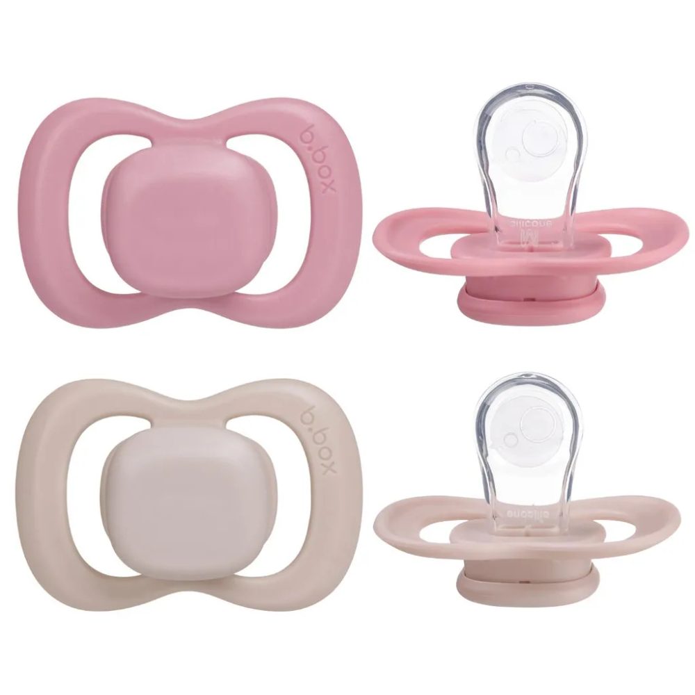 b.box Set silikonových dudlíků a klipů 0-6M - berry/blush