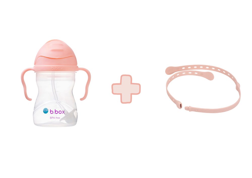 b.box Hrneček s brčkem + Univerzální silikonový pásek - set růžový