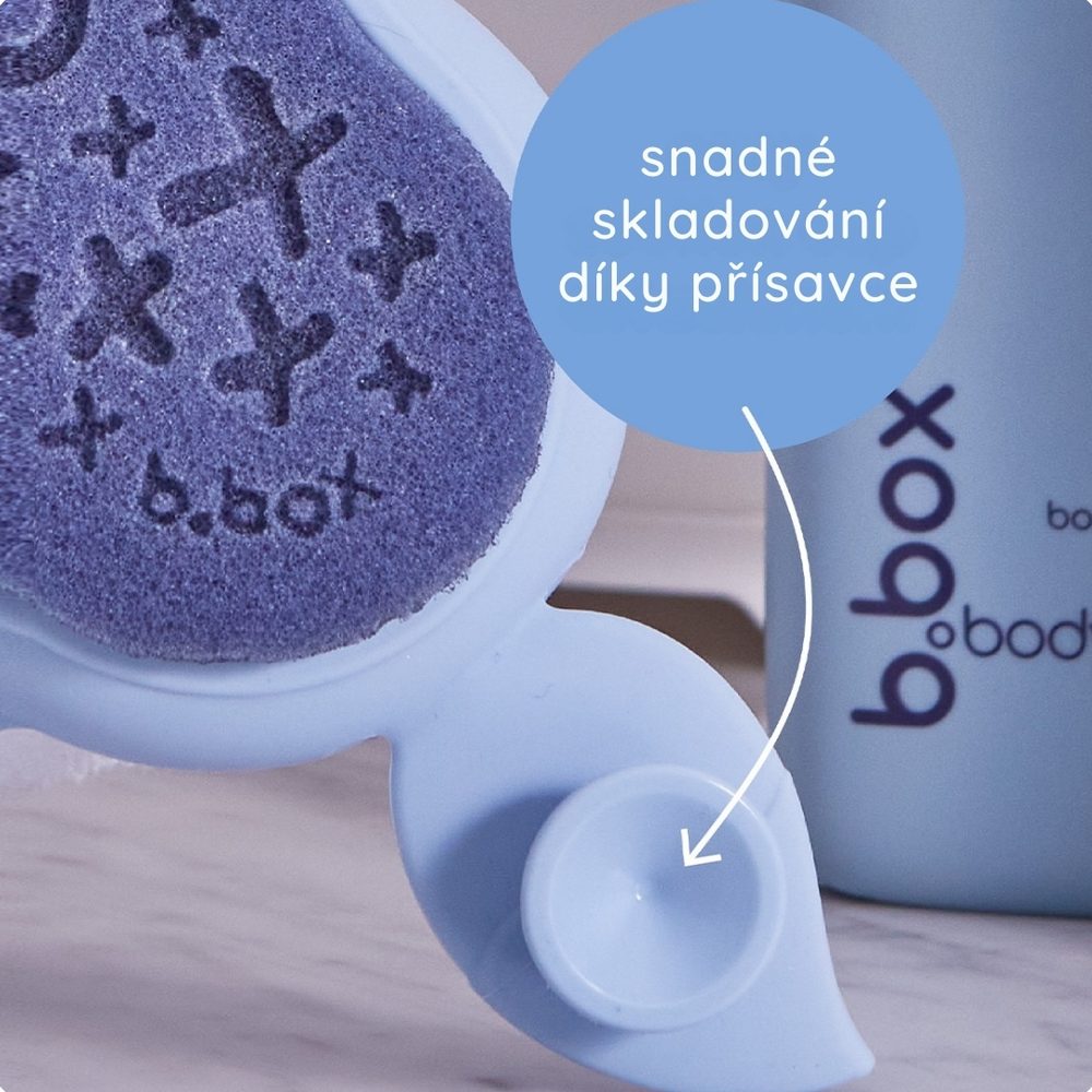 b.box Dětský koupací kartáč s houbičkou - modrý
