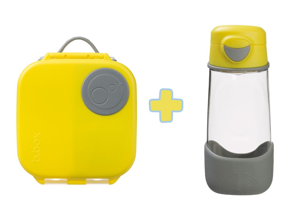 b.box Svačinový box střední + Sport lahev 450 ml - žlutá/šedá
