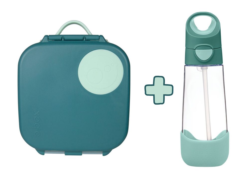 b.box Svačinový box střední + Lahev s brčkem 600 ml - set emerald forest
