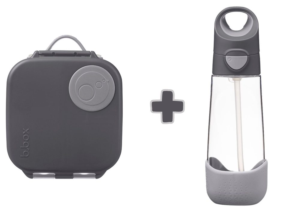 b.box Svačinový box střední + Lahev s brčkem 600 ml - graphite