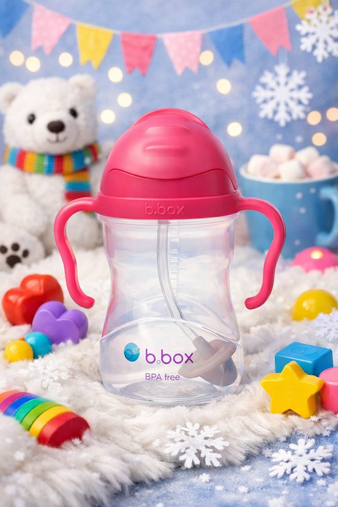 b.box Hrneček s brčkem - malina 240 ml
