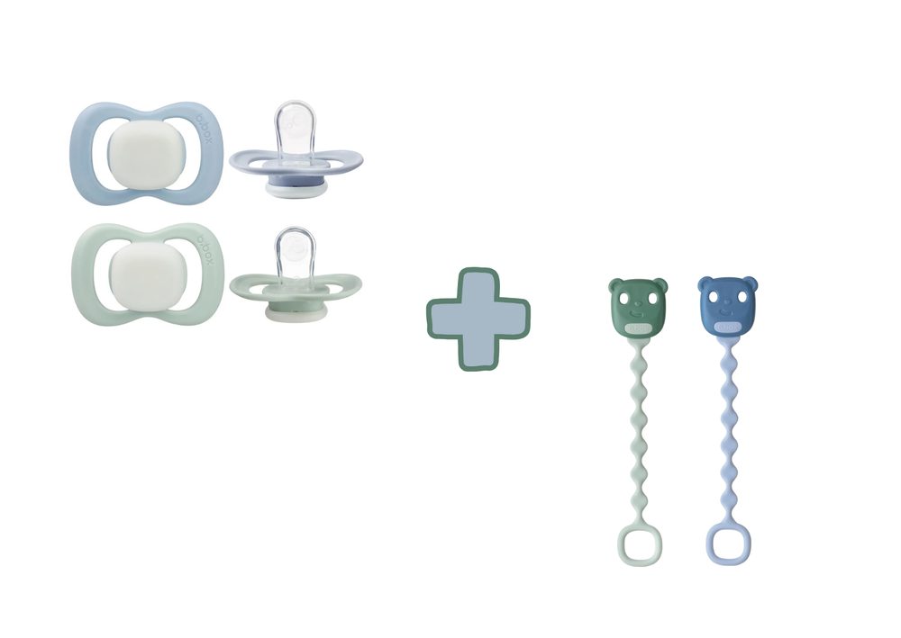 b.box Set silikonových dudlíků a klipů 0-6M GLOW - modrá/zelená