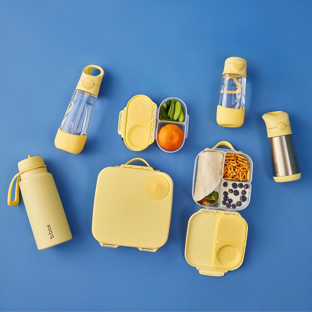 b.box Svačinový box střední + Lahev s brčkem 600 ml - set lemon twist