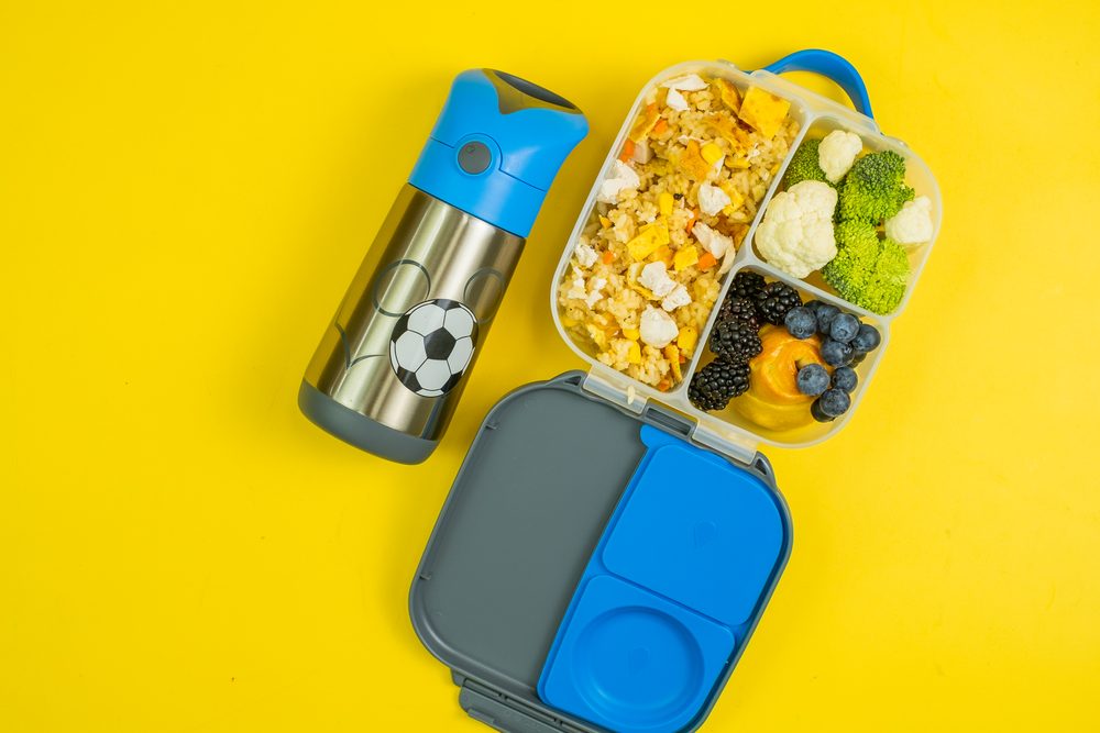 b.box Svačinový box střední + Lahev na pití sport 600 ml - modrá/šedá