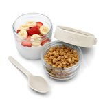 Skleněná dóza na jogurt a salát se lžičkou 660 ml - béžová