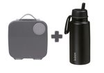 Svačinový box velký + Nerezová termolahev 1l - set černo/šedý