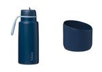 Nerezová termofľaša so slamkou 1 l + silikónový chránič - midnight