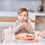 Silikonový dělený talířek s víčkem a přísavkou - růžový