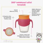 360° netekoucí učící hrneček 250 ml - růžový/oranžový