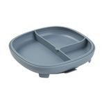 Delený tanierik + silikónová miska s viečkom - set s prísavkou modrý