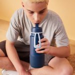 Nerezová termofľaša so slamkou 1 l + silikónový chránič - midnight