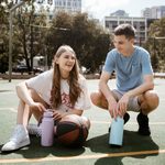 Svačinový box střední + Nerezová termolahev 1l - set modrý/žlutý