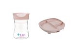 Delený tanierik s prísavkou + Hrnček pre batoľatá - set ružový