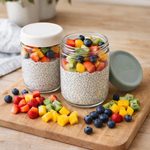 Skleněná snídaňová dóza Overnight Oats 473 ml, 2ks - béžová/ zelená