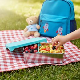 Nerezový Bento box 740 ml so silikónovým viečkom - modrý