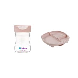 Delený tanierik s prísavkou + Hrnček pre batoľatá - set ružový