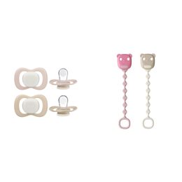 Set silikónových cumlíkov a klipov 6m+ GLOW - ružový/béžový