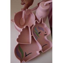 Dětská silikonová jídelní sada, 5 dílná - Jednorožec