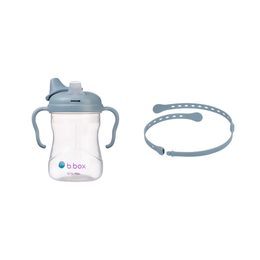 Hrnček s náustkom 240 ml + Univerzálny silikónový pásik - set modrý