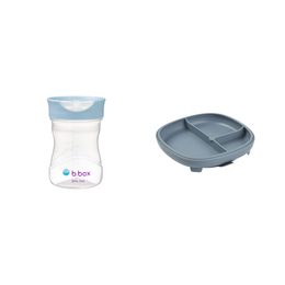 Delený tanierik s prísavkou + Hrnček pre batoľatá - set modrý