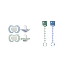 Set silikónových cumlíkov a klipov 6m+ GLOW - modrá/zelená