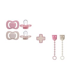 Set silikónových cumlíkov a klipov 0-6M - berry/blush