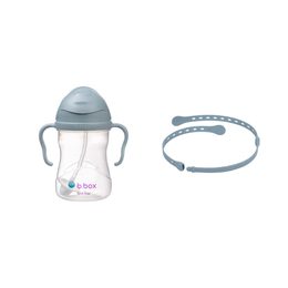 Hrnček so slamkou 240 ml + Univerzálny silikónový pásik - set modrý