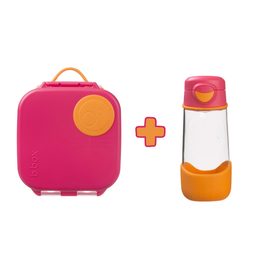 Box na občerstvenie stredný + Fľaša Sport na pitie 450 ml - set ružový/oranžový