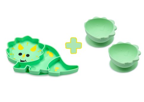 Delený tanierik a mištička s prísavkou - set dinosaur