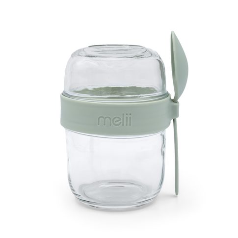 Skleněná dóza na jogurt a salát se lžičkou 660 ml - zelená