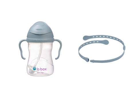 Hrnček so slamkou 240 ml + Univerzálny silikónový pásik - set modrý