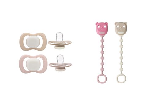 Set silikónových cumlíkov 0–6 m GLOW a klipov - ružový/béžový