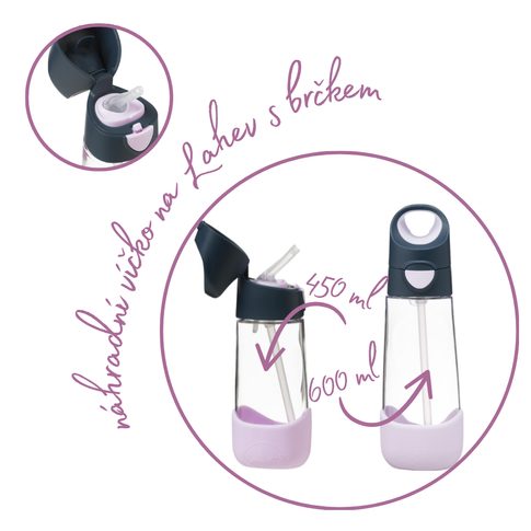 Náhradné viečko pre Fľašu na pitie so slamkou - indigo/ružové